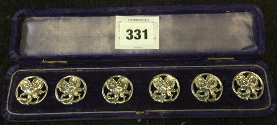 6 Art Nouveau silver buttons, Birmingham 1901